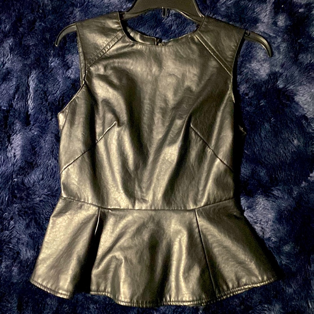 Black peplum pleather top